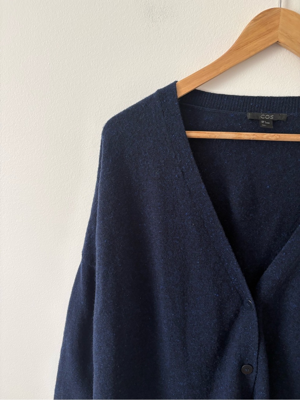 COS Oversized 100% Wool Navy Cardigan Sweater Size Small Minimalist Cozy Fall - Picture 3 of 12